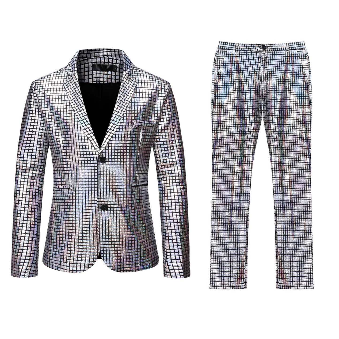 Grid Printed Men 2 Piece Suit Set Retro Punk Single Breasted Blazers And Pant S image 1