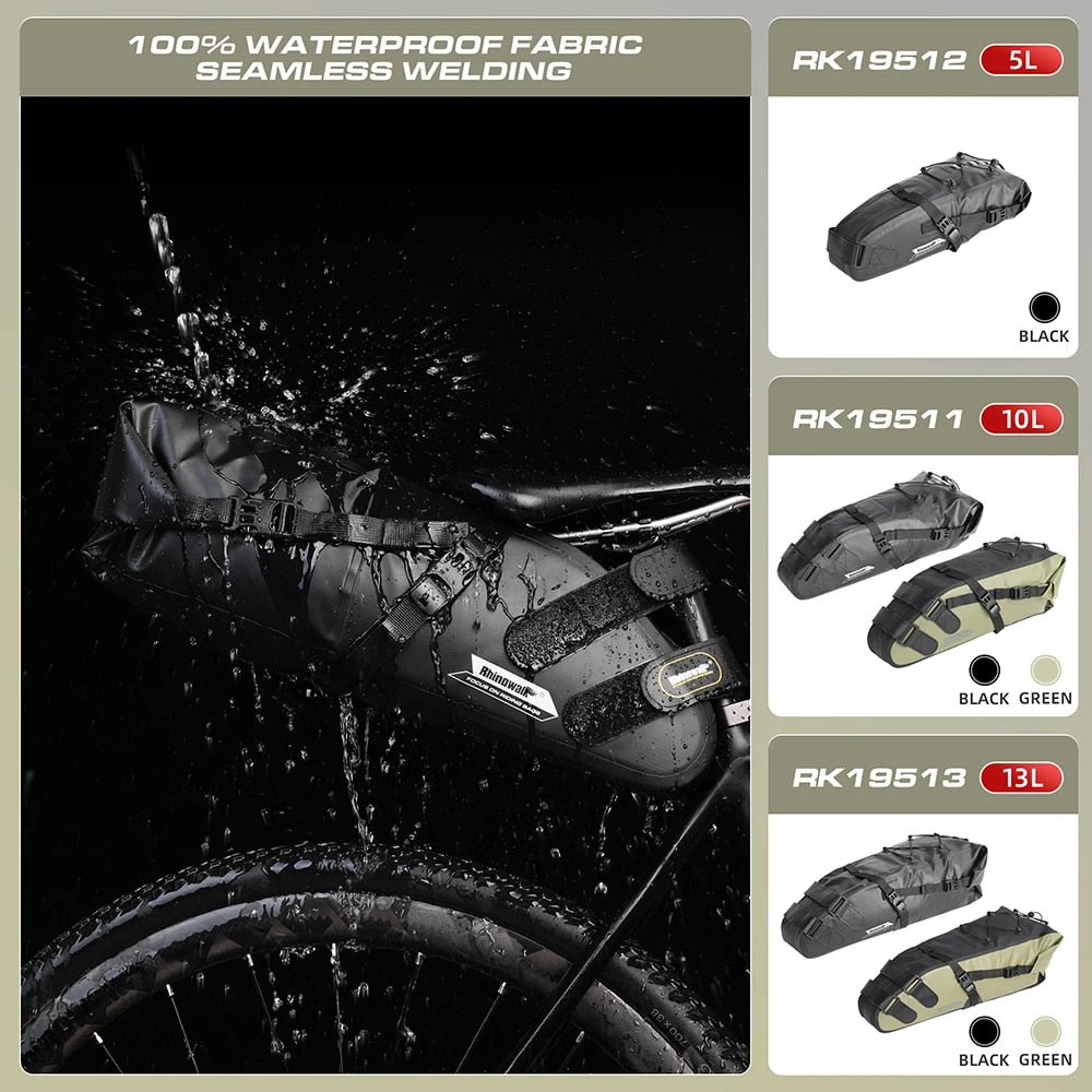 Rhinowalk Bike Saddle Bag Waterproof 5L-13L Large Capacity Foldable Tail Rear B image 12