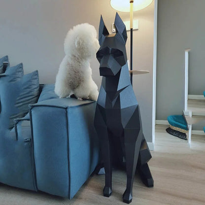 High Doberman Dog 3D Paper Model, Animal Sculpture Papercraft, DIY Paper, Geome image 3