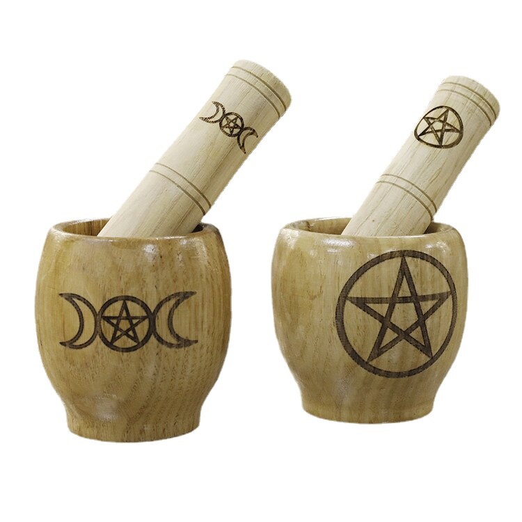 Pentacle Moon Natural Handcrafted Bamboo Bowl Flat-Bottomed Can Round Pounding image 0