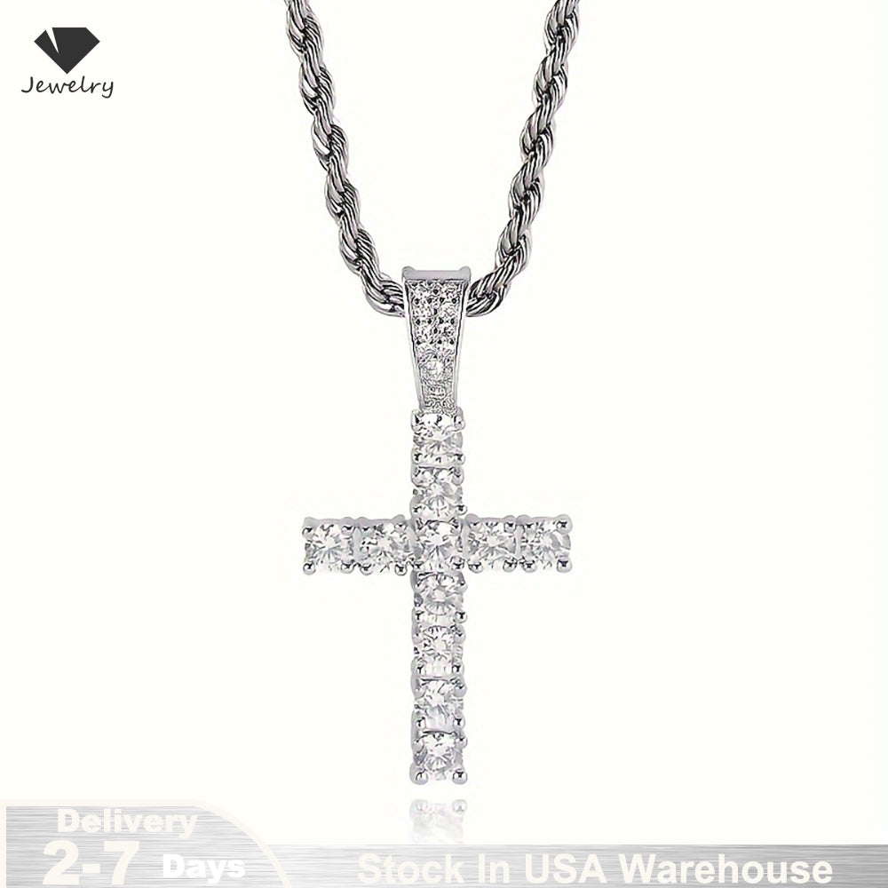 14K Gold Plated Hip Hop Cross Pendant Necklace for Women Male Iced Out Twisted  image 2