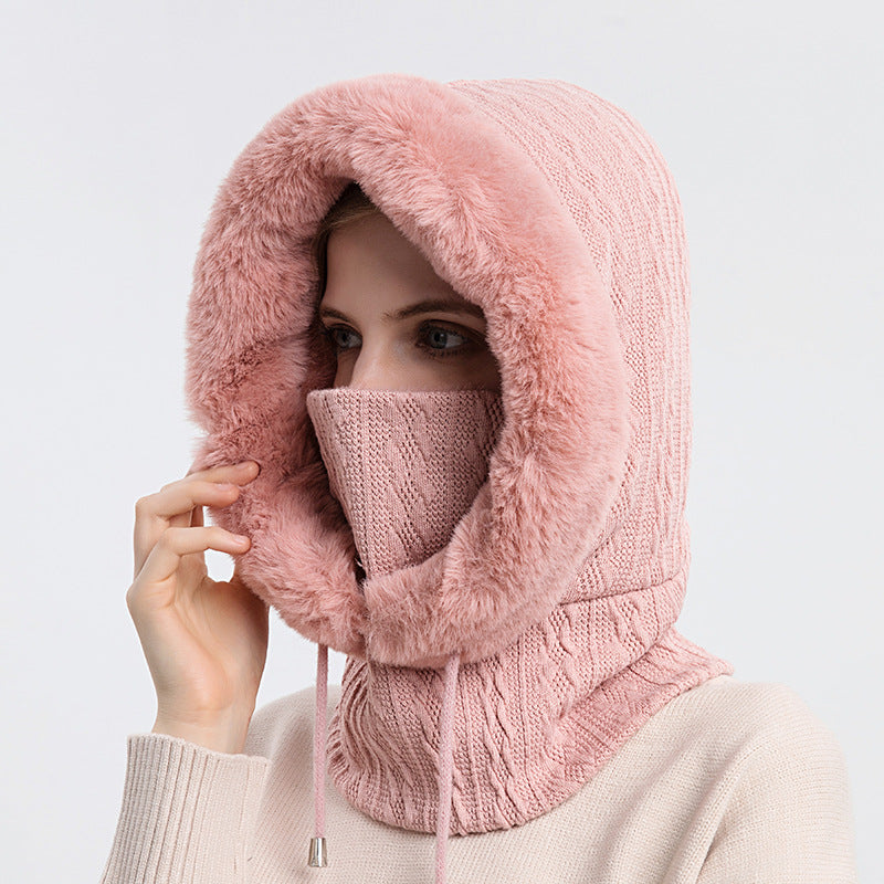 Women Beanie Hat Winter Balaclava Knitted Cap Hooded Face Mask Fluff Keep Warm  image 19