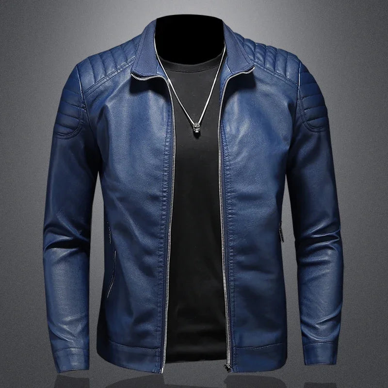 2024 Spring Moto Pu Leather Jacket Men Motorcycle Leahter Jacket Male Stand Col image 2