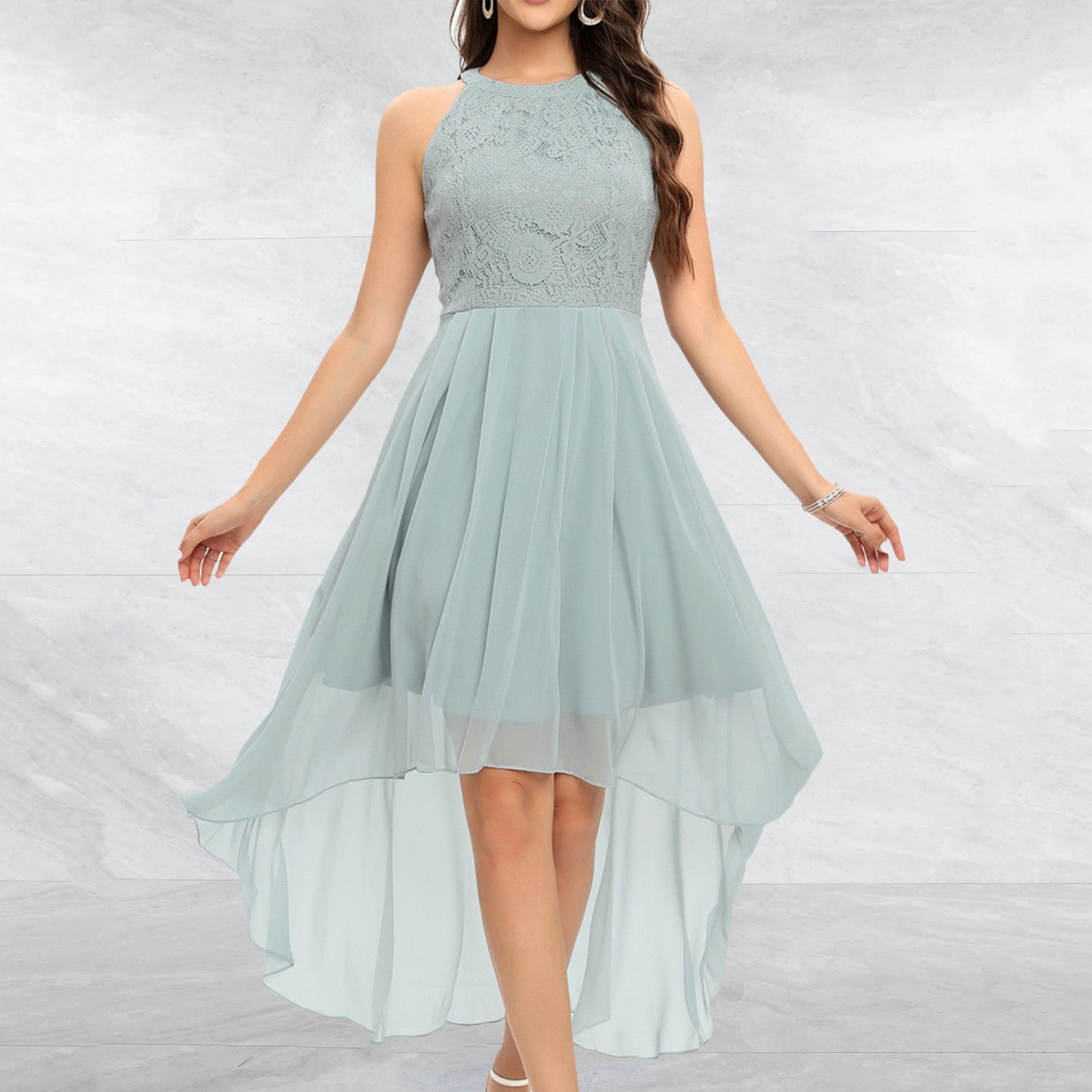 Elegant Lace Chiffon Party A Line Dresses Women  Off Shoulder Irregular For image 6