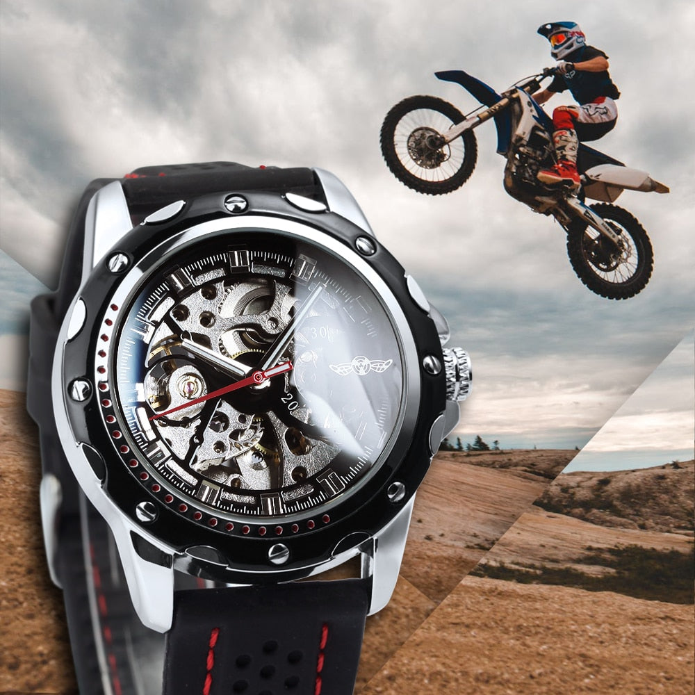 WINNER Sports Outdoor Automatic Watch for Men Luminous Hands Black Skeleton Mec image 3