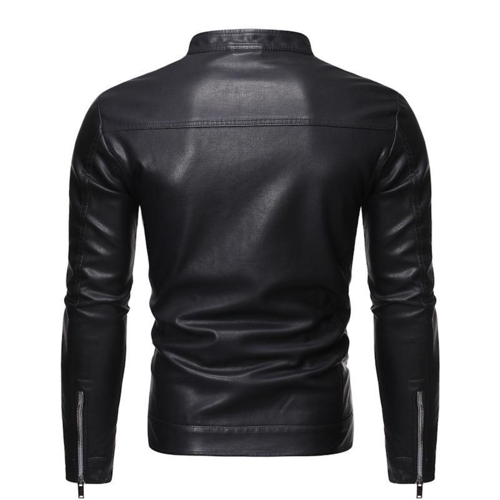 Male Faux Leather Jackets Autumn Winter Solid Color Leather Jacket Warm Coat St