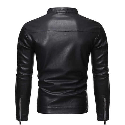 Male Faux Leather Jackets Autumn Winter Solid Color Leather Jacket Warm Coat St