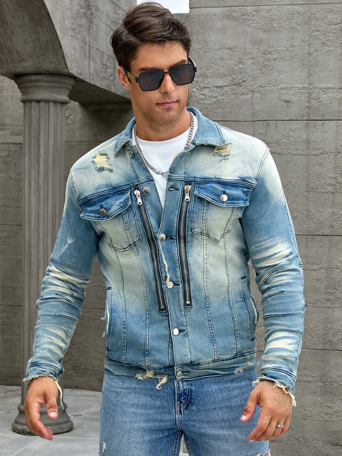 Men's fashion elastic jacket, fashion trend washing water pressure wrinkled cat image 2