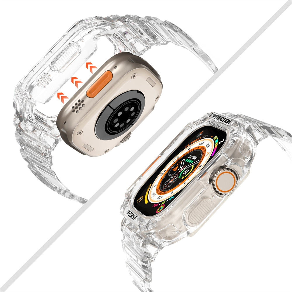 Clear Band + Case for Apple Watch Ultra 8 7 6 SE 5 4 3 Transparent silicone for image 5