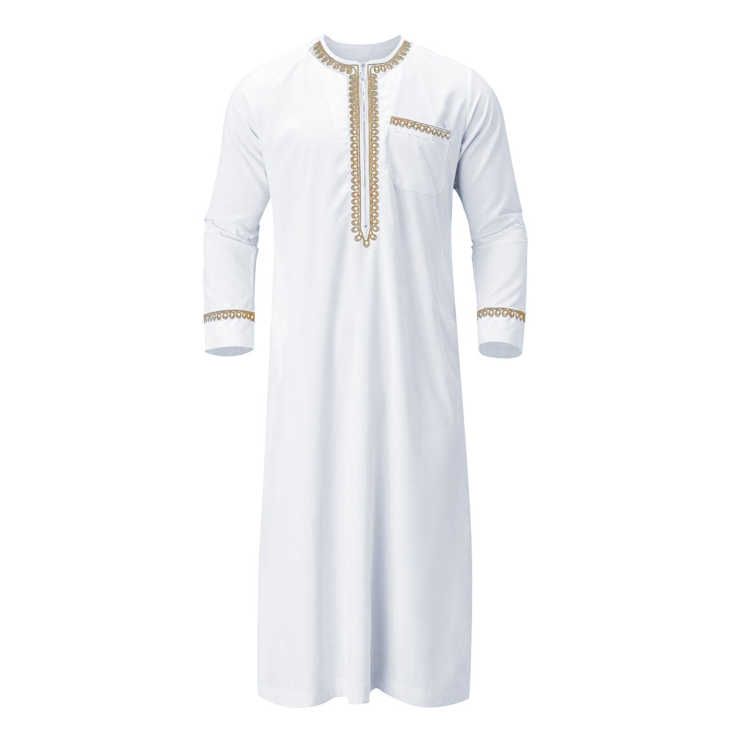 Men's Muslim Robe Arab Middle Robe Long Sleeve Embroidered Pocket Long Abaya Shi image 5