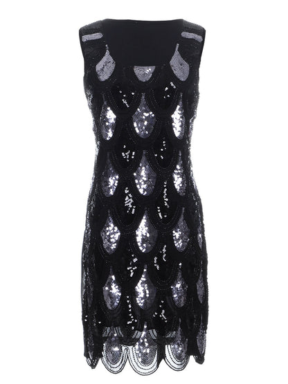 Women Fit Scalloped Hem Shimmer Sequin Fish Scale Embellished Look Dress Solid image 0