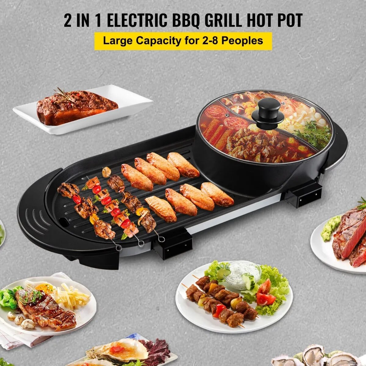 BENTISM 2 in 1 Electric BBQ Pan Grill  Pot Portable Smokeless Indoor  Pot image 1
