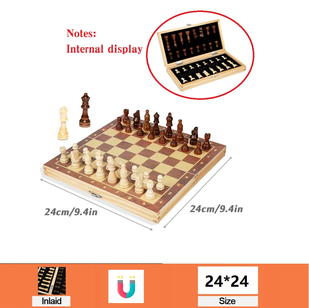 Magnetic Wooden Folding Chess Set Felted Game Board 24Cm*24Cm Interior Storage