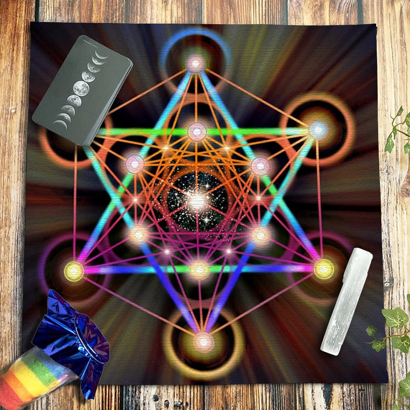 Pendulum Tarot Tablecloth Metatron Cube Crystal Grid Astrology Divination Hexag