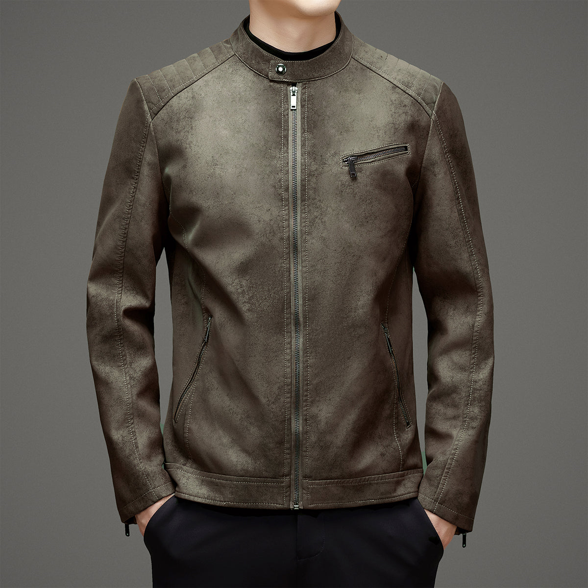 Winter Men's Leather Jacket Stand Up Collar Windproof Leather Jacket Men High Q image 1