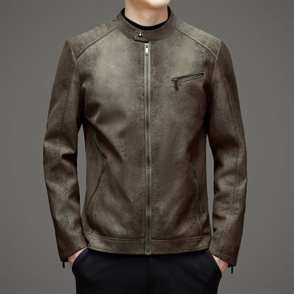 Winter Men Leather Jacket Stand Up Collar Windproof Leather Jacket Men High Q image 1