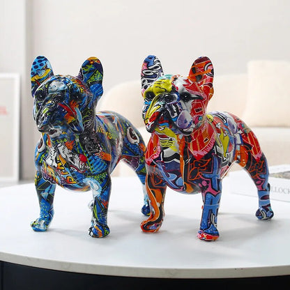 Colorful Standing French Bulldog Resin Statue Decoration, Pet Dog DIY Graffiti image 9