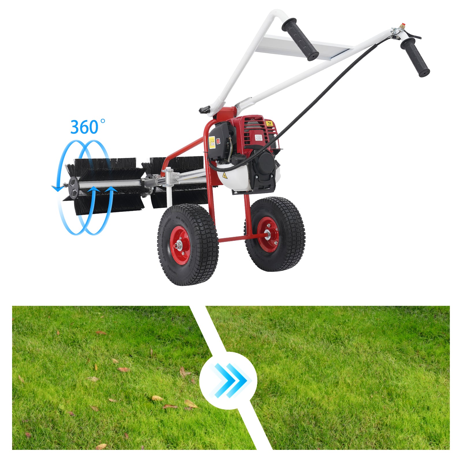 Lawn Brush Sweeper Hand Push Sweeper four-stroke gasoline engine with 1 Pair Go image 2