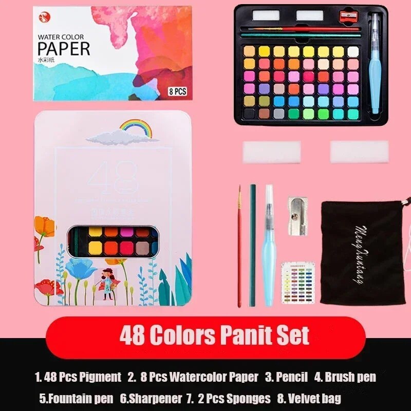 63 Pcs  Watercolor Paint Set 48 Colors Painting Set With Paint Brus image 3