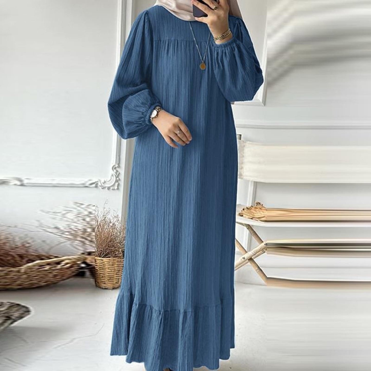 Eid Khimar Long Sleeve Abaya Dubai Turkey Islam Muslim Oversized Robe Kaftan Mo image 1