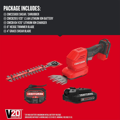 CRAFTSMAN V20 Cordless Handheld Grass Trimmer and Mini Hedge Trimmer Kit image 0