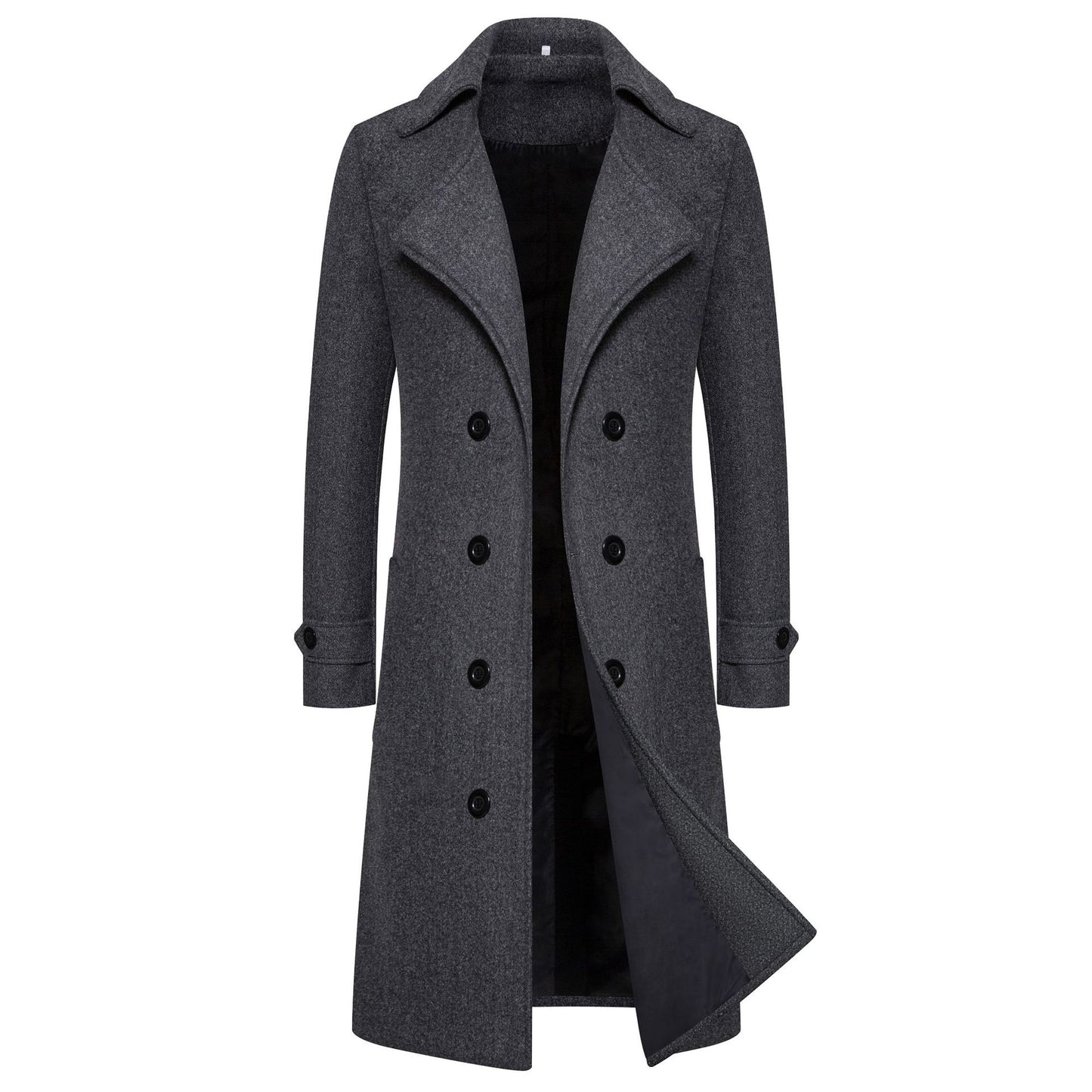 Spring Long Woolen Coats Men Fashion Double Breasted TrenCoats Autumn Turn D
