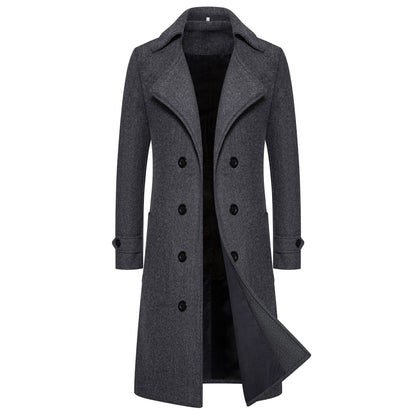 Spring Long Woolen Coats Men's Fashion Double Breasted Trench Coats Autumn Turn D