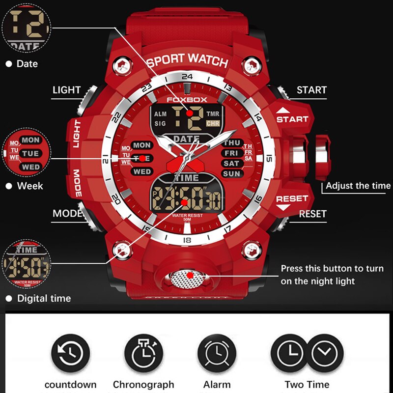 New Men Watch Dual Time LED Digital Watch for Men Waterproof Chronograph Quartz image 4