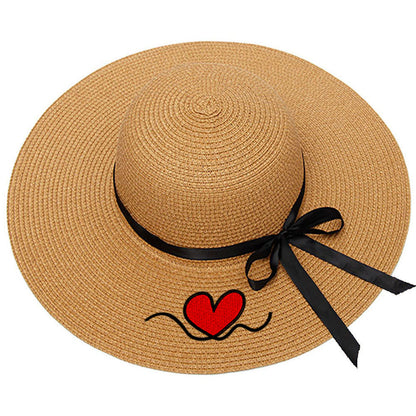 Custom Beach Hats With Name Embroidery Summer Sun Straw Hat for Women's Wide Bri