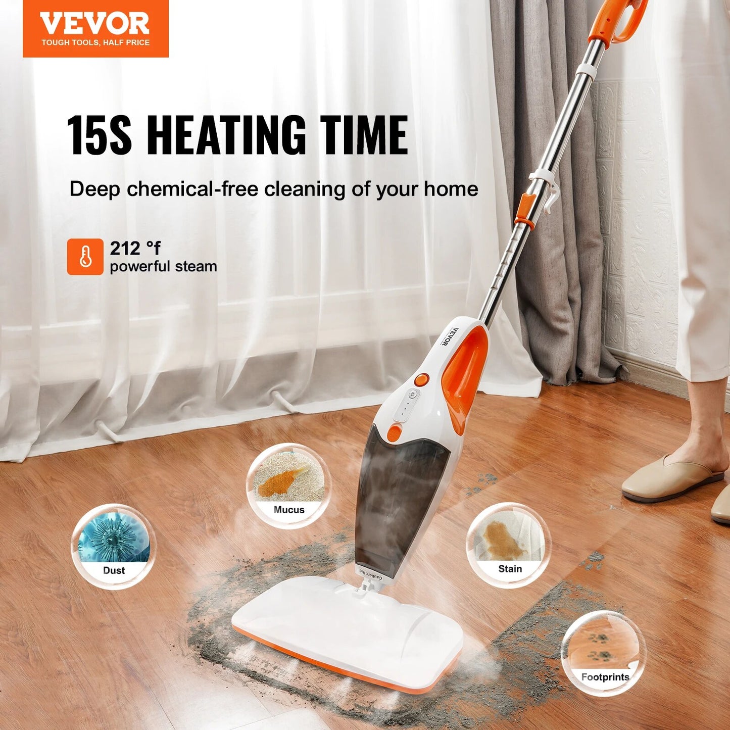 VEVOR Steam Mop Cleaner 5-in-1 High Temperature Steam Cleaner Multipurpose Floo image 4