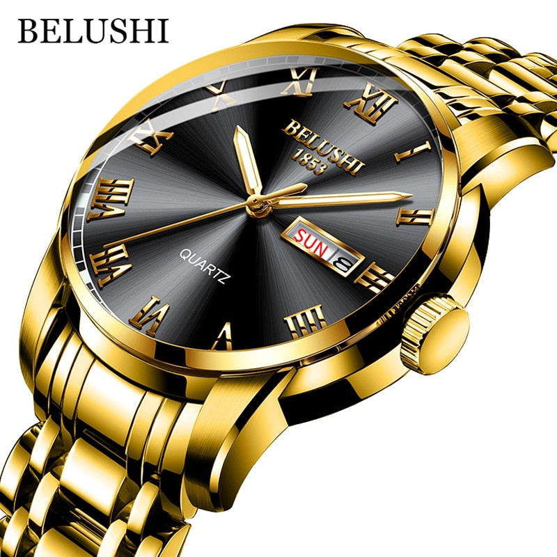 BELUSHI Men Watch Stainless Steel Top Quailty Luxury Push Button Hidden Clasp W image 1
