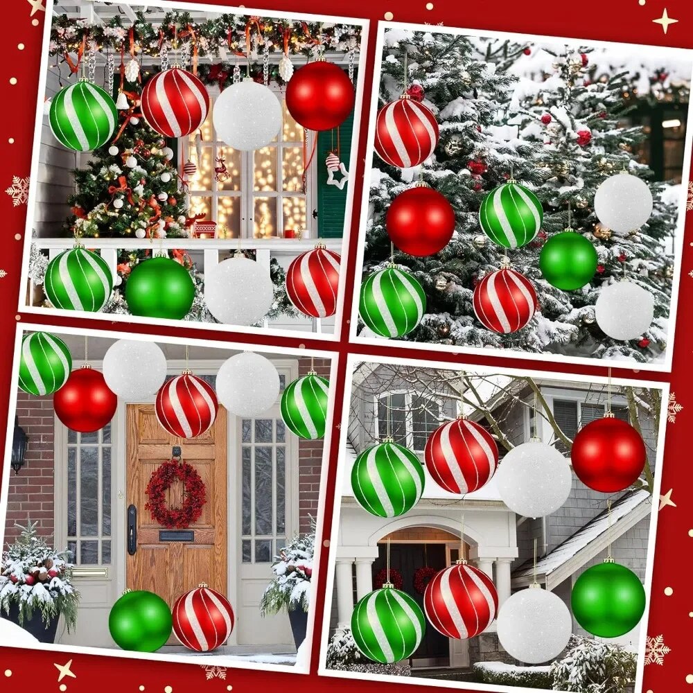 Set of 8 Large Christmas Ball Ornaments 6 " Glitter Hanging Christmas Plasti image 2