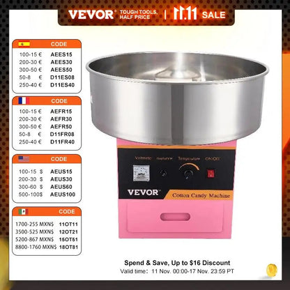 VEVOR Electric Cotton Candy Machine Commercial Floss Maker with Stainless Steel