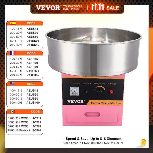 VEVOR Electric Cotton Candy Machine Commercial Floss Maker with Stainless Steel