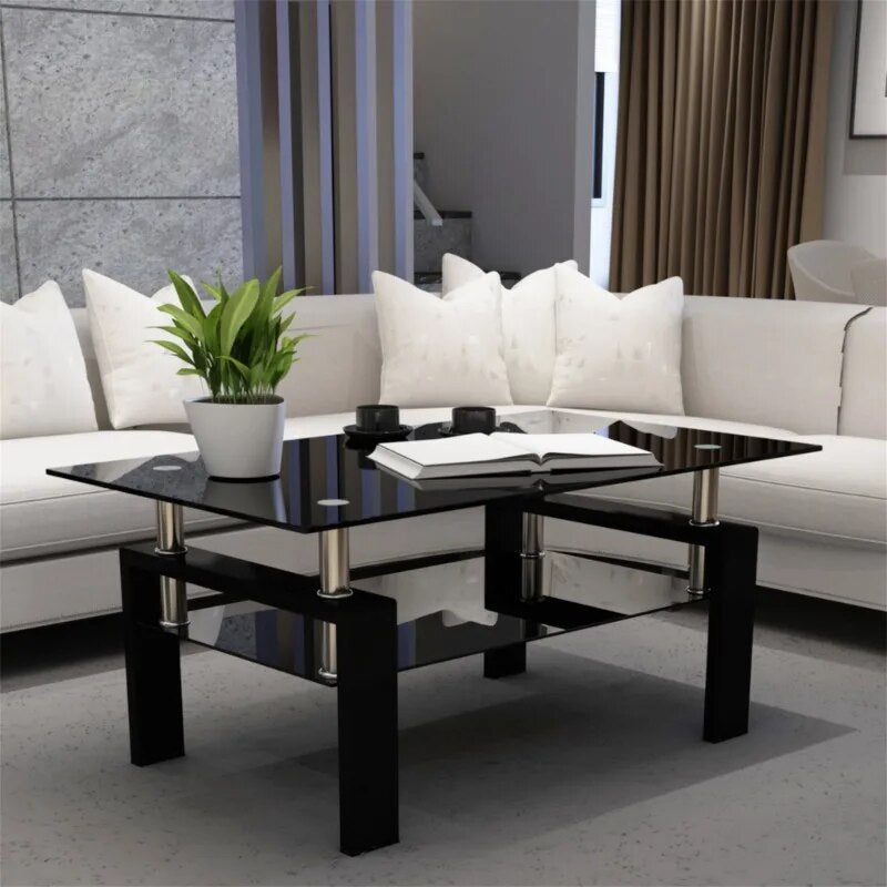 Rectangle Tempered Glass Coffee Table Metal Tube Legs End Table for Living Room image 3