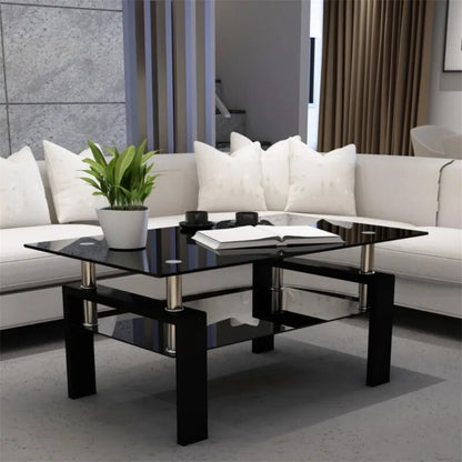 Rectangle Tempered Glass Coffee Table Metal Tube Legs End Table for Living Room image 3