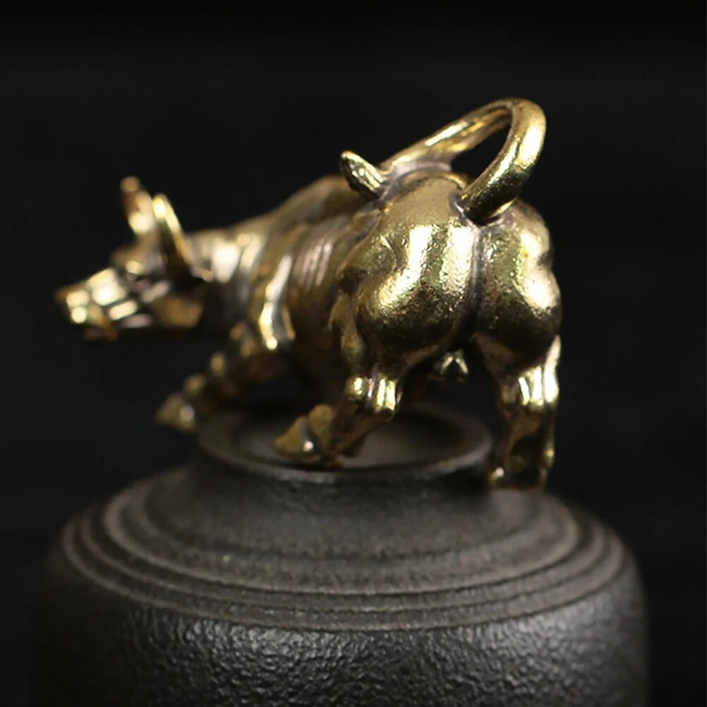 Brass Bull Figurine Mini Copper Cow Ox Statue Cattle Pendants Cow Charms Statue image 2