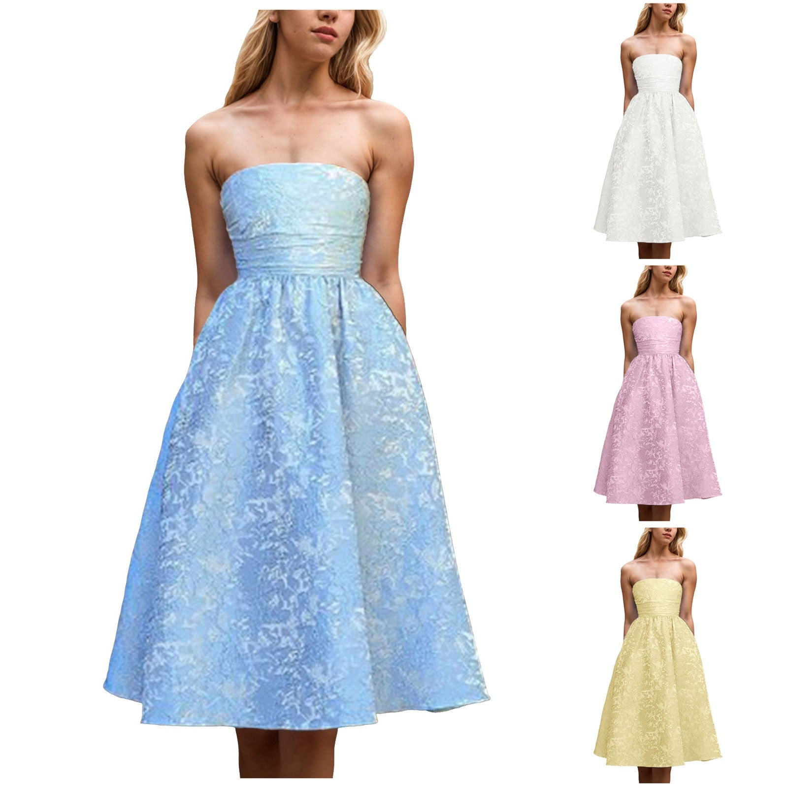 Strapless Party Dresses for Women'summer  Off Shoulder Jacquard Mid