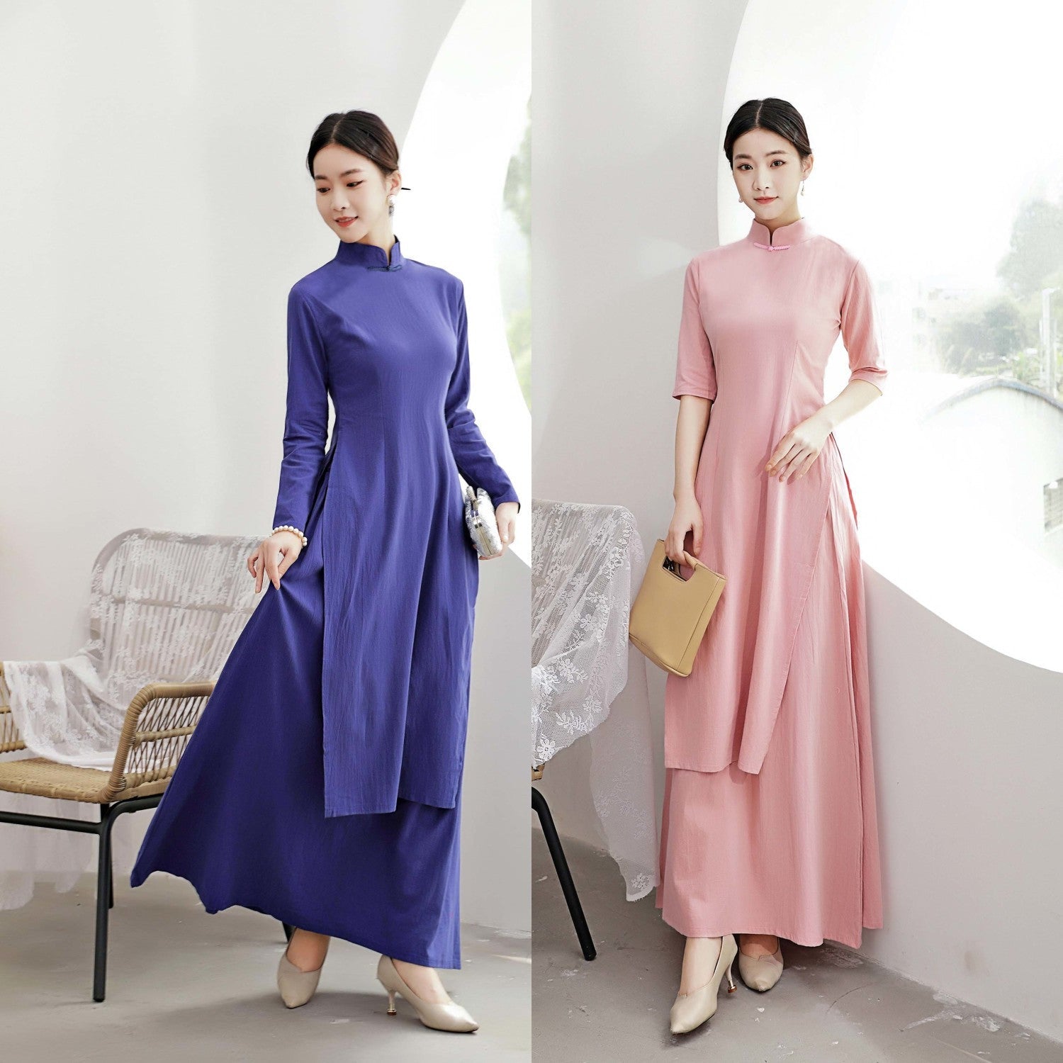 Ao Dai Dress Retro Long Cheongsam Dress large-size Art Retro Ao Dai Dress Women