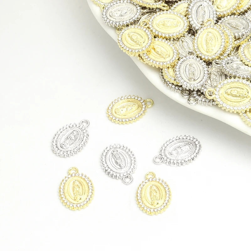 10pcs Crystal Rhinestones Virgin Mary Oval Charms Religious Jewelry Making Acce