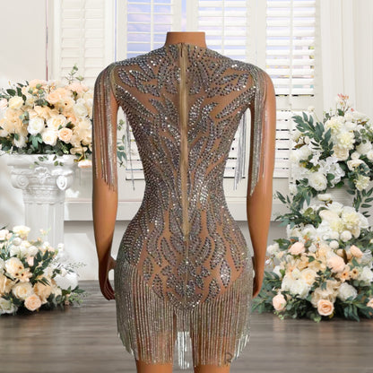 Sparkly Crytal Beaded Homecoming Dresses for Girls 2025 Crew Neckline Illusion  image 2