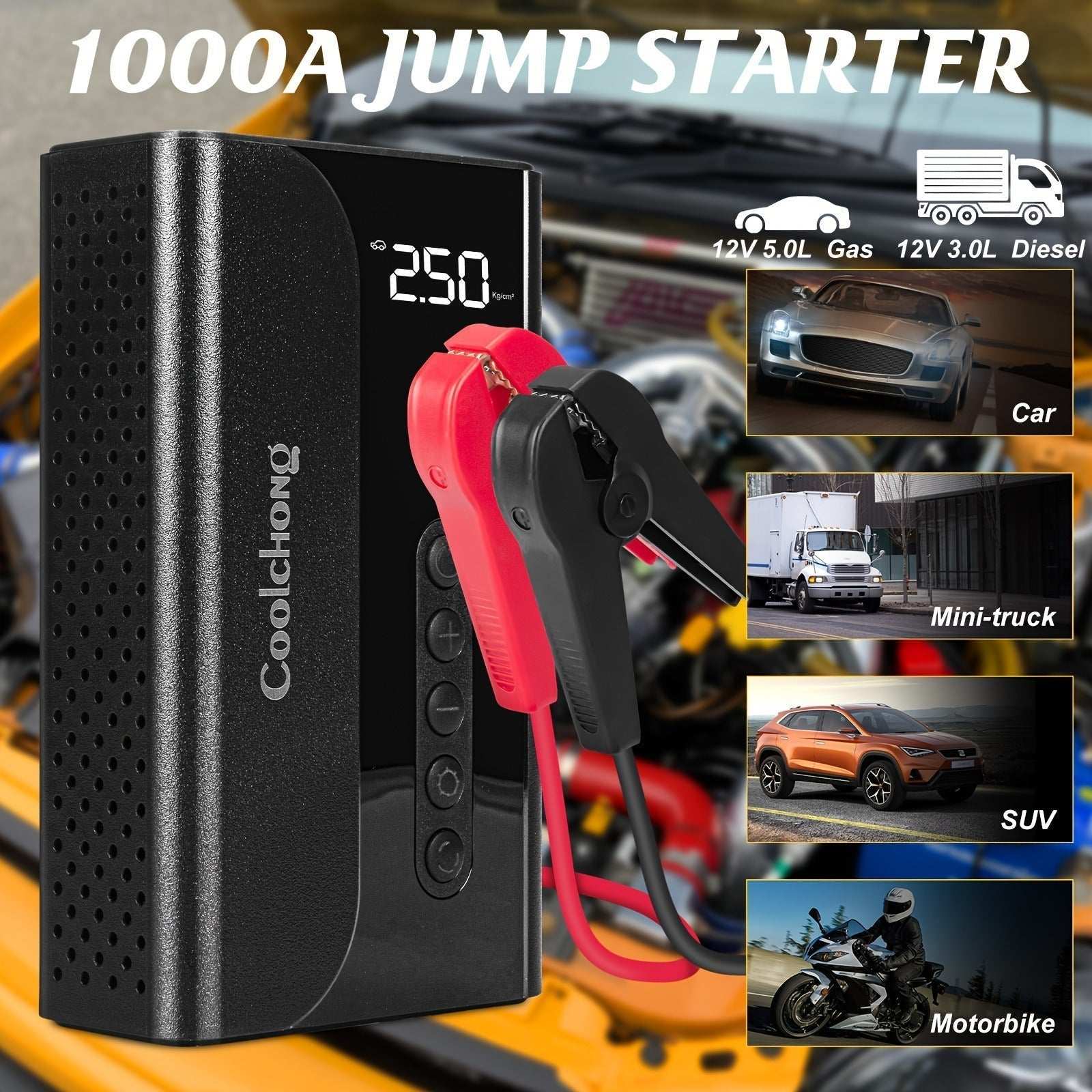 Portable Car Jump Starter with Air Compressor,150PSI Air Pump for Car Tires,104