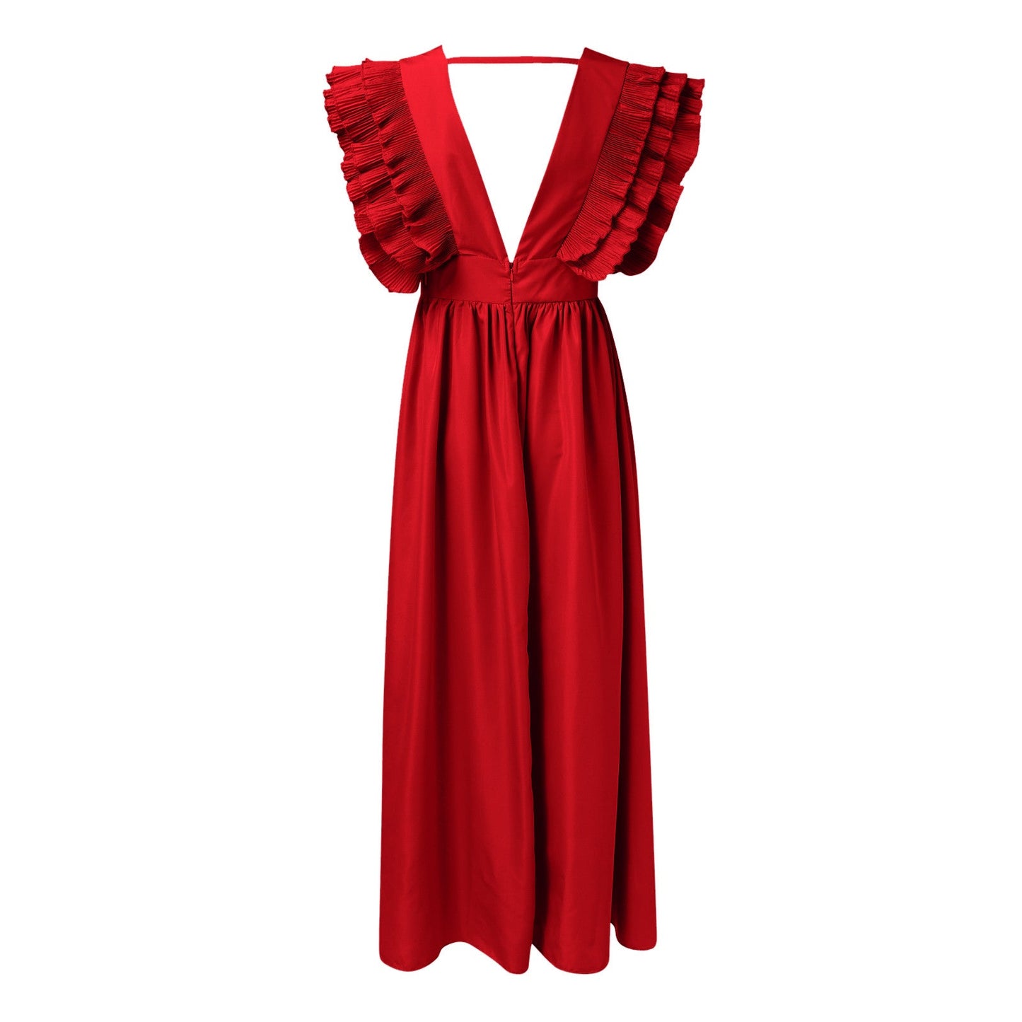 Deep V Neck Ruffle Sleeve Maxi Dresses for Women  High Waist Cockta