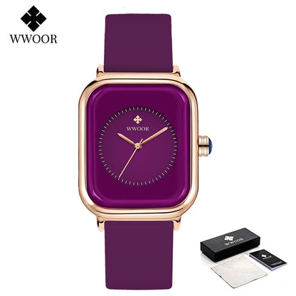 WWOOR Luxury Brand Watches For Women Fashion Square Purple Ladies Quartz Wristw image 2