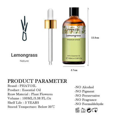 3.4OZ 100ML Lemongrass Aromatic Essential Oil Natural Mint Citronella Tea Tree image 2