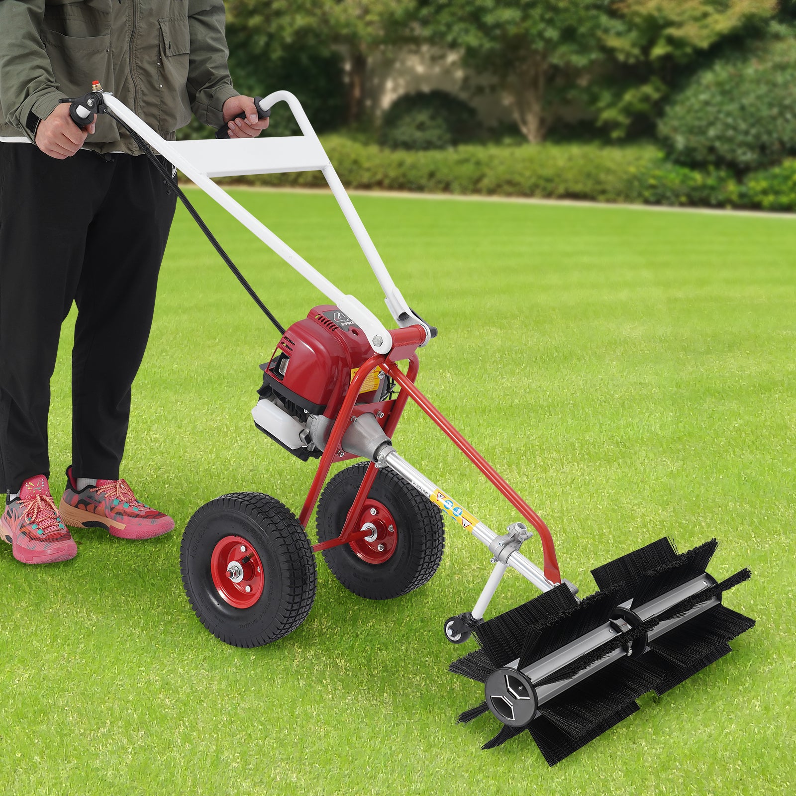 Lawn Brush Sweeper Hand Push Sweeper four-stroke gasoline engine with 1 Pair Go image 0