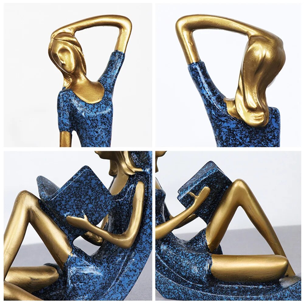 2PCS Yoga Girl Figurine Reading Girl Statue Ornament for Desktop Office Bedroom image 3