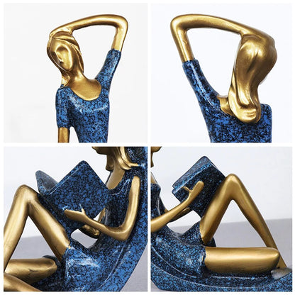 2PCS Yoga Girl Figurine Reading Girl Statue Ornament for Desktop Office Bedroom image 3