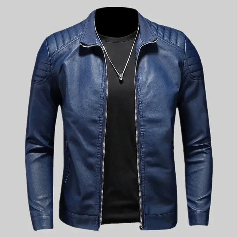 2024 Spring Moto Pu Leather Jacket Men Motorcycle Leahter Jacket Male Stand Col