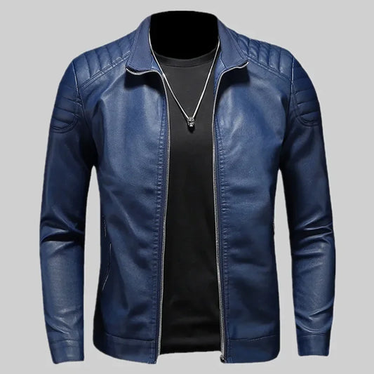 2024 Spring Moto Pu Leather Jacket Men Motorcycle Leahter Jacket Male Stand Col